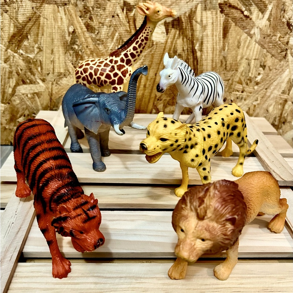 Safari animal play set (6) Giraffe,Elephant,Zebra,Tiger, Lion,Leopard